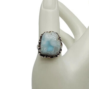 Sterling Silver Blue Larimar Ring Vintage Size 8.5 Needs Polish